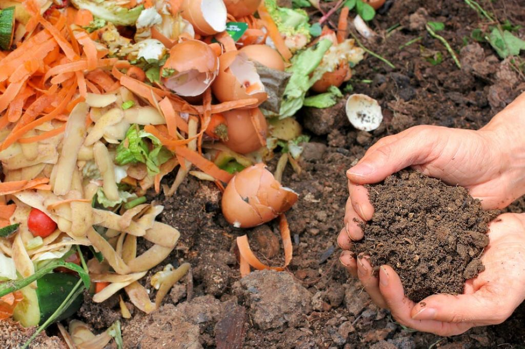 Beginner starting composting in a garden tumbler, turning food scraps into eco-friendly compost for sustainable waste management