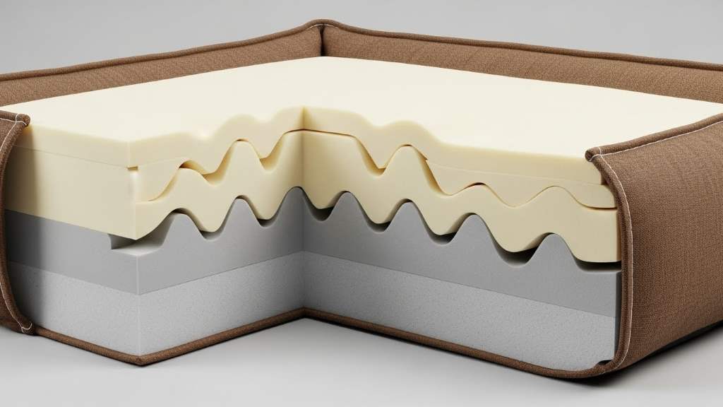 Orthopedic foam interior of XL dog bed showing joint support layers for big breeds