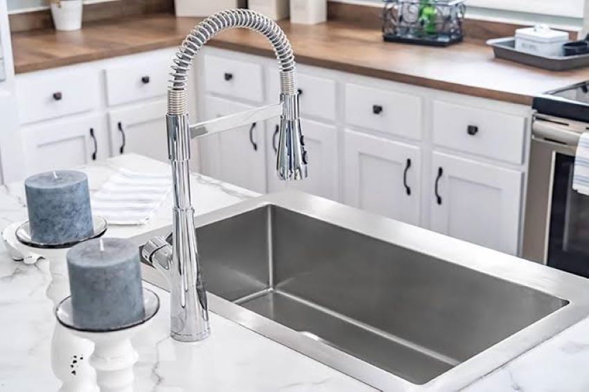 Contemporary kitchen sink with a high-arc faucet in Texas (TX)
