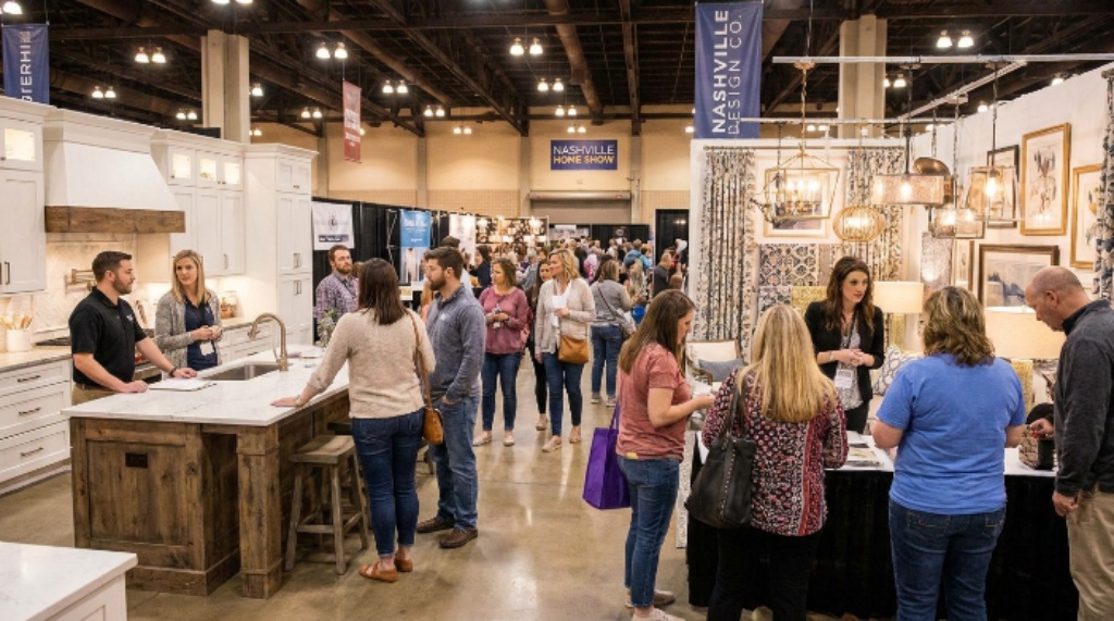 Homeowners exploring kitchen and décor displays at Nashville Home Show