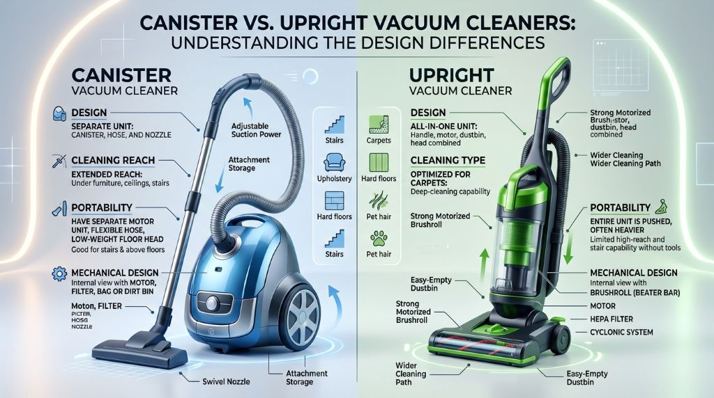 Canister vs. upright vacuum cleaner design differences