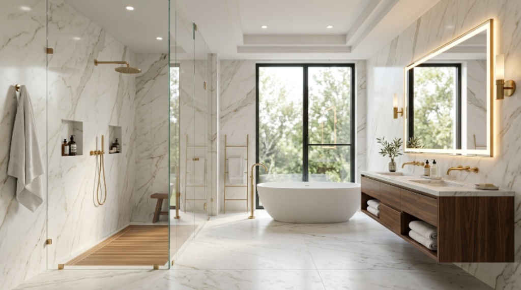 Modern bathroom remodeling with stylish fixtures and elegant finishes