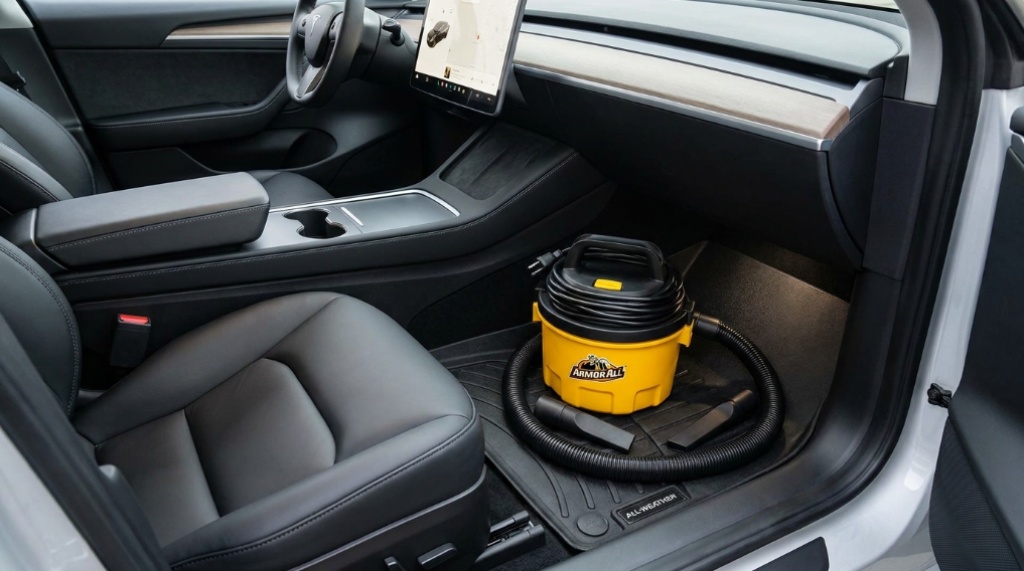 Yellow and black Armor All wet dry vacuum inside clean car interior