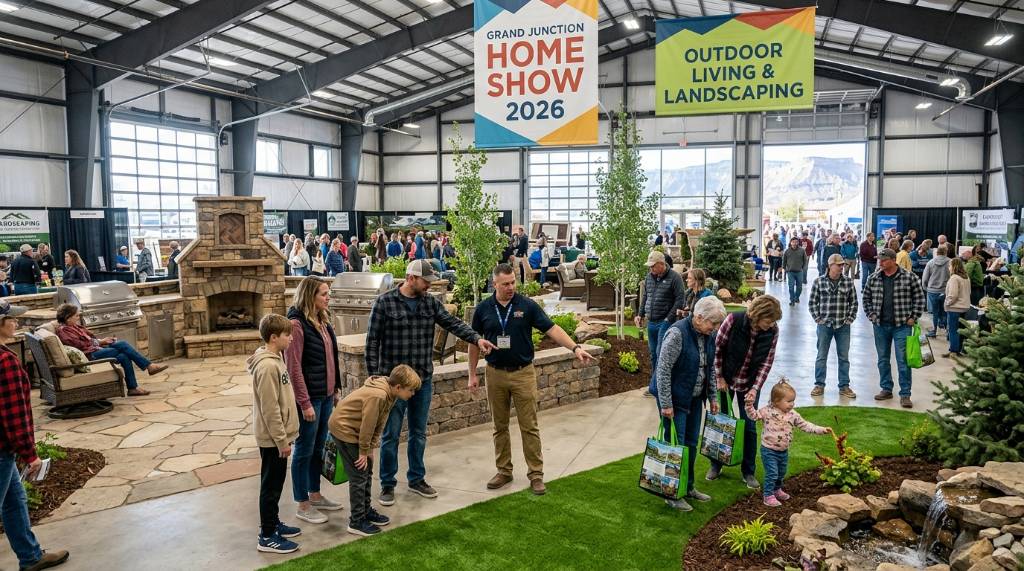 Families exploring outdoor living and landscaping displays at the 2026 Grand Junction Home Show in Colorado