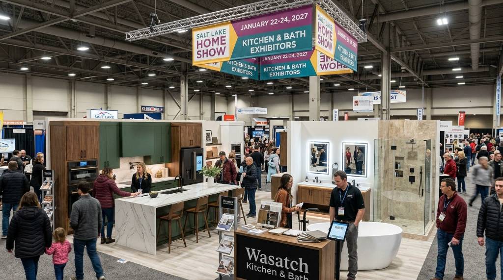 Kitchen and bath display at a January 2027 home show in Salt Lake County